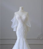 Elegant Mermaid Lace Beaded Tulle Wedding Dress HZ1022