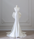 Elegant White Mermaid Satin Butterfly Wedding Dress HZ1022
