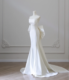 Elegant White Mermaid Satin Butterfly Wedding Dress HZ1022