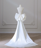 Elegant White Mermaid Satin Butterfly Wedding Dress HZ1022