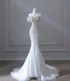 Gentle One Shoulder Shiny Beaded Mermaid Tulle Wedding Dress HZ1022