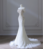 Gentle One Shoulder Shiny Beaded Mermaid Tulle Wedding Dress HZ1022