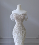 Gentle One Shoulder Shiny Beaded Mermaid Tulle Wedding Dress HZ1022