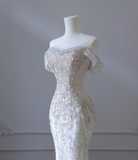 Gentle One Shoulder Shiny Beaded Mermaid Tulle Wedding Dress HZ1022
