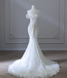 Gentle One Shoulder Shiny Beaded Mermaid Tulle Wedding Dress HZ1022