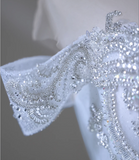 Dreamy Blue Off-the-shoulder Shiny Sequined Rhinestone Tulle Floor-length Wedding Dress HZ1022
