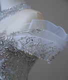 Shiny Blue Mermaid Rhinestone Lace Tulle Wedding Dress with Train HZ1022