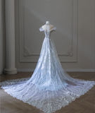 Shiny Blue Mermaid Rhinestone Lace Tulle Wedding Dress with Train HZ1022