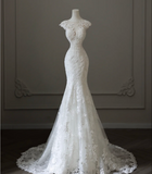 Elegant White Lace Round Neck Sleeveless Tulle Mermaid Wedding Dress HZ1022