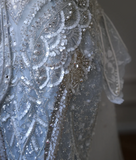 Blue Luxury Sequin Beaded Mermaid Tulle Wedding Dress with Train HZ1022