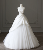 Simple and elegant white sweetheart neckline satin tulle A-line floor-length wedding dress HZ1022