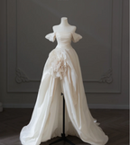 Chic 3D Rose Off-shoulder Slit Floor-length Wedding Dress HZ1022