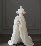 Chic 3D Rose Off-shoulder Slit Floor-length Wedding Dress HZ1022