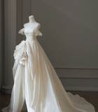 Chic 3D Rose Off-shoulder Slit Floor-length Wedding Dress HZ1022