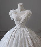Royal French Round Neck Embroidered Princess Floor-Length Wedding Dress HZ1022