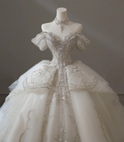 Luxury French court retro off-shoulder beaded tulle floor-length wedding dress HZ1022