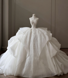 High Waist Strapless Lace Puffy Layered A-Line Floor-Length Wedding Dress HZ1022