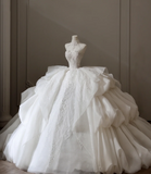 High Waist Strapless Lace Puffy Layered A-Line Floor-Length Wedding Dress HZ1022
