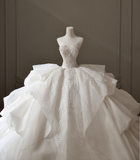 High Waist Strapless Lace Puffy Layered A-Line Floor-Length Wedding Dress HZ1022