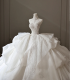 High Waist Strapless Lace Puffy Layered A-Line Floor-Length Wedding Dress HZ1022