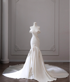 Elegant and Simple Off-the-shoulder Satin Mermaid Wedding Dress HZ1022