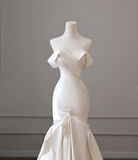 Elegant and Simple Off-the-shoulder Satin Mermaid Wedding Dress HZ1022