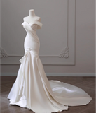 Elegant and Simple Off-the-shoulder Satin Mermaid Wedding Dress HZ1022