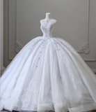 Vintage Lace Mock Neck Sleeveless Beaded Floor-Length Wedding Dress HZ1022