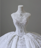 Vintage Lace Mock Neck Sleeveless Beaded Floor-Length Wedding Dress HZ1022