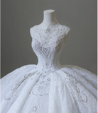 Vintage Lace Mock Neck Sleeveless Beaded Floor-Length Wedding Dress HZ1022