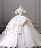 Elegant Satin 3D Flower Off Shoulder Tulle Floor Length Wedding Dress HZ1022