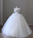 Vintage Tulle Long Sleeve Round Neck A-Line Floor-Length Wedding Dress HZ1022