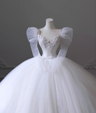 Vintage Tulle Long Sleeve Round Neck A-Line Floor-Length Wedding Dress HZ1022