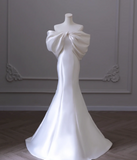 Simple White Off-the-shoulder Bow Satin Mermaid Wedding Dress HZ1022