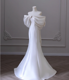 Simple White Off-the-shoulder Bow Satin Mermaid Wedding Dress HZ1022