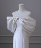 Simple White Off-the-shoulder Bow Satin Mermaid Wedding Dress HZ1022
