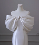 Simple White Off-the-shoulder Bow Satin Mermaid Wedding Dress HZ1022