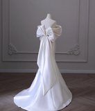 Simple White Off-the-shoulder Bow Satin Mermaid Wedding Dress HZ1022