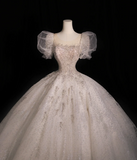 Round Neck Short Sleeve Tulle A-Line Wedding Dress with Glittering Stars HZ1022