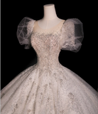 Round Neck Short Sleeve Tulle A-Line Wedding Dress with Glittering Stars HZ1022