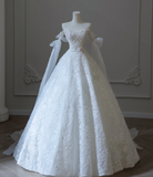 Vintage Lace Off-the-shoulder A-line Floor-length Wedding Dress HZ1022