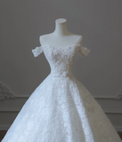 Vintage Lace Off-the-shoulder A-line Floor-length Wedding Dress HZ1022