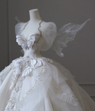 Chic Dreamy Butterfly Long Sleeve Tulle Beaded Floor-Length Princess Wedding Dress HZ1022