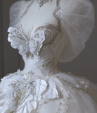 Chic Dreamy Butterfly Long Sleeve Tulle Beaded Floor-Length Princess Wedding Dress HZ1022