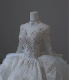 French Palace V-neck long-sleeved dreamy and shiny floor-length wedding dress HZ1022