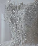 Fantasy French Square Neck Puff Sleeves Shiny Beaded Tulle Floor-Length Wedding Dress HZ1022