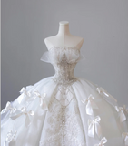 White Strapless Princess Off-shoulder Bowknot Tulle Wedding Dress HZ1022
