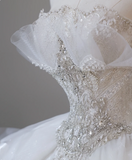 White Strapless Princess Off-shoulder Bowknot Tulle Wedding Dress HZ1022