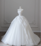 Simple and dreamy strapless A-line tulle wedding dress HZ1022