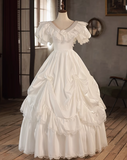 Vintage White V-Neck Short Sleeve A-Line Wedding Dress HZ1022